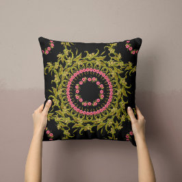 Blommigt Pillow i svart Kudde