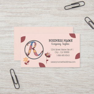 Blommigt Pinky Peach-Affärskort med Logotyp Visitkort