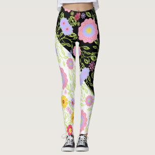 Blommigt PIP Art Painting Bi-Färg utan sjölösa Mön Leggings