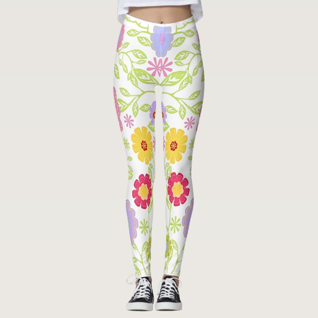 Blommigt PIP Art Painting Mönster Leggings (Framsida)