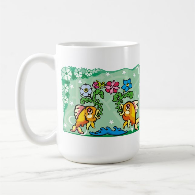 Blommigt Pisces-fisk med blommor Kaffemugg (Vänster)