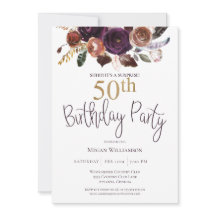 Blommigt Plum Guld Surprise 50:e Födelsedagsfesten