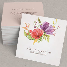 Blommigt plum och bröllopsfixaren med röd vattenfä fyrkantigt visitkort