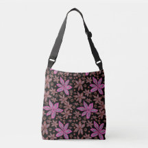 Blommigt Pods Brown & Fuchsia på Black Tote