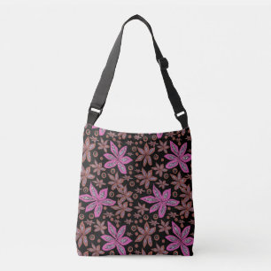 Blommigt Pods Brown & Fuchsia på Black Tote Axelväska