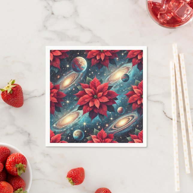 Blommigt Poinsettia Celestial Mönster Decoupage Pappersservett (Insitu)