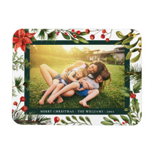 Blommigt Poinsettia Family Photo-jul Magnet