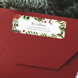 Blommigt Poinsettia Greenery Family Returadress Etikett