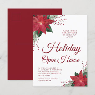 Blommigt Poinsettia Helgdag Open House-inbjudan Vykort