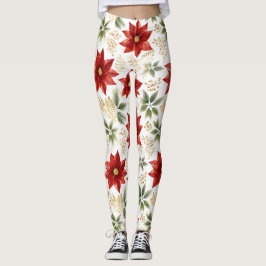 Blommigt Poinsettia Red Flower Leggings