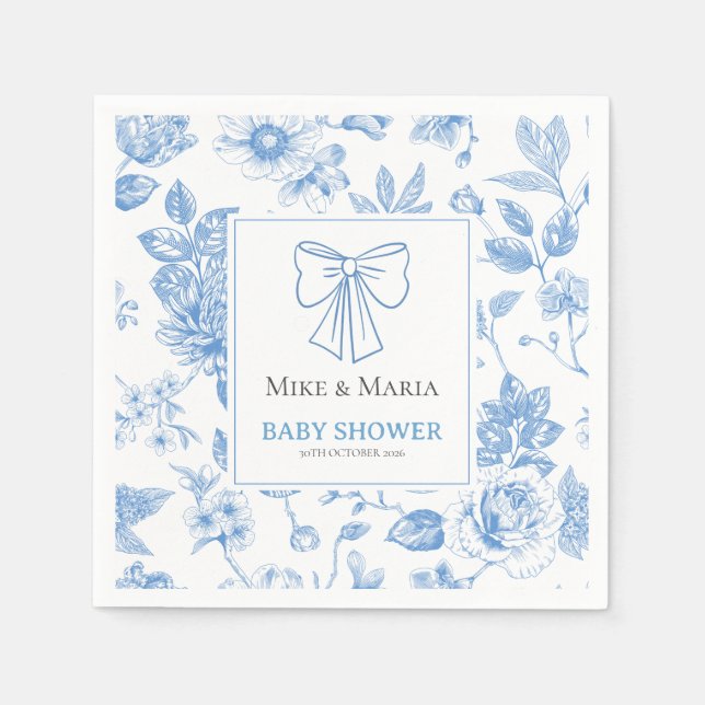 Blommigt pojke babydusch Pappersservett (Framsidan)