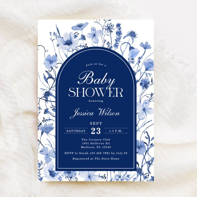 Blommigt Pojke Shower Chinoiserie Navy Blue Inbjudningar (Skapare uppladdad)