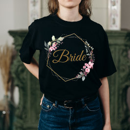 Blommigt Polygon Bride Löv Aesthetic Guld & Rosa T Shirt