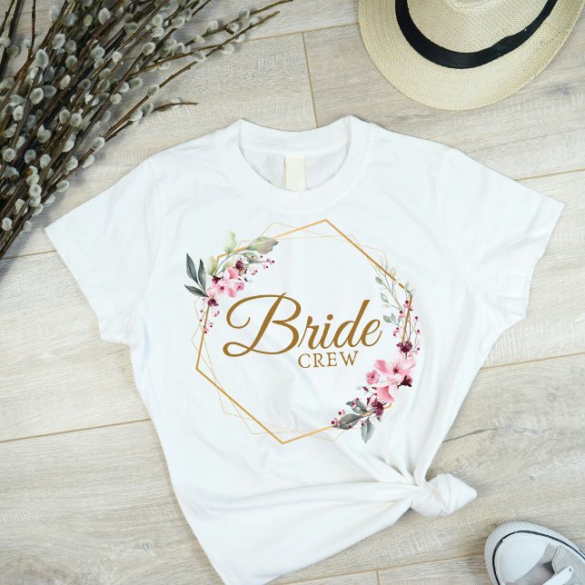 Blommigt Polygon Bride Team Aesthetic Guld & Rosa T Shirt (Skapare uppladdad)