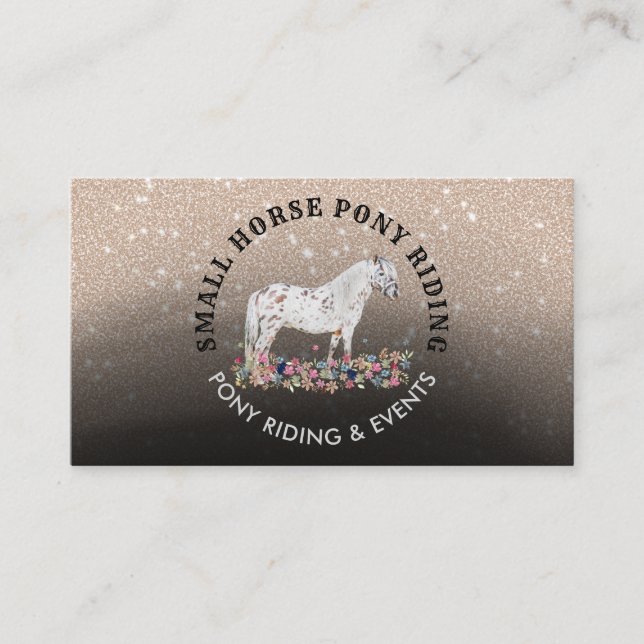 Blommigt Pony Equestrian Trainer Horse Black Visitkort (Framsida)