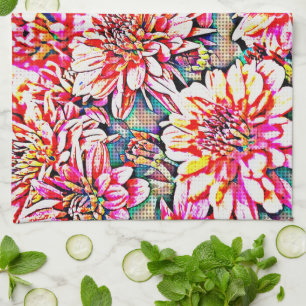 Blommigt Pop Art Rosa Kitchen Towel Kökshandduk