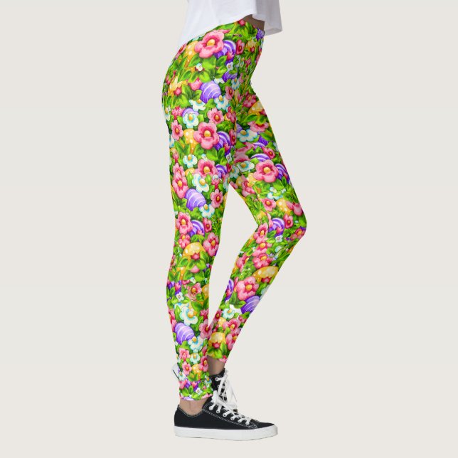 Blommigt Pop Vår Påsk Leggings (Höger)