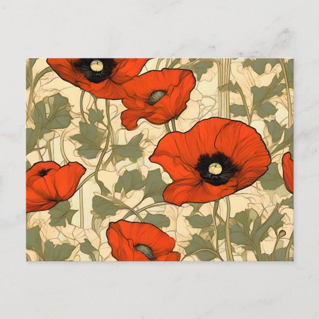 Blommigt Poppies Art nouveau Vykort (Framsida)