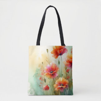 Blommigt, poppies, modern konst, shopping, tote Ba Tygkasse