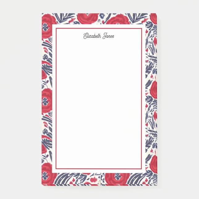Blommigt Poppies Red and Blue Post-it Block (Framsida)