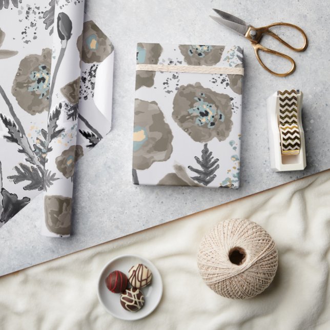 Blommigt Poppies Watercolor Mönster Gift Presentpapper (Floral Poppies Watercolor Pattern Gift Wrapping Paper from Studio Posies.)