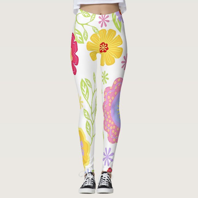 Blommigt-popup-målning Mönster Leggings (Framsida)