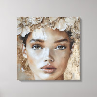 Blommigt Porträtt Art, Bevalt Young Mode Model