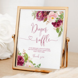 Blommigt Poster av  rosa, burgundär, bläddringsraf