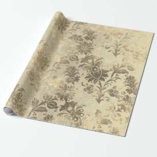 Blommigt Powder Grungy Damask Sepia Champagne Guld Presentpapper