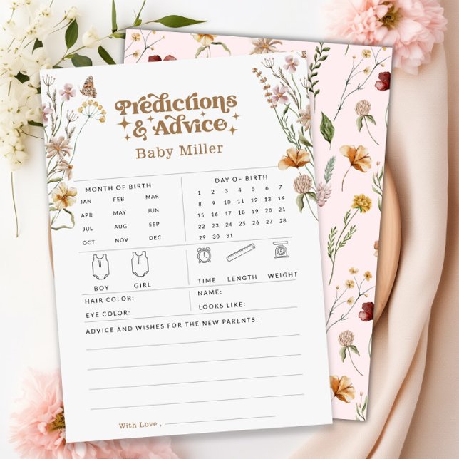 Blommigt Predictions & Advice Baby Shower Game Car Inbjudningar (Floral Predictions & Advice Baby Shower Game Card)