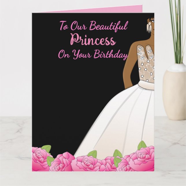 Blommigt Princess African American DDotter Birthda Kort (Framsida)