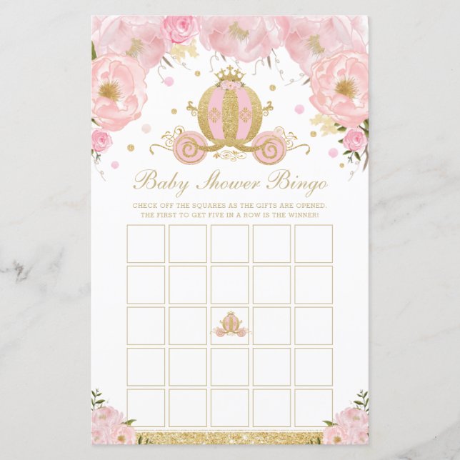  Blommigt Princess Baby Shower Bingo Game (Framsida)