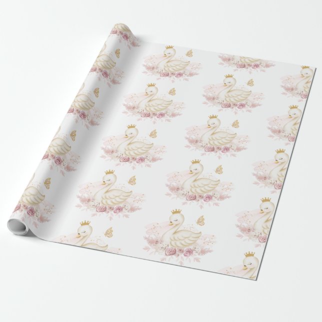  Blommigt Princess Baby Shower Birthday Presentpapper (Utrullad)