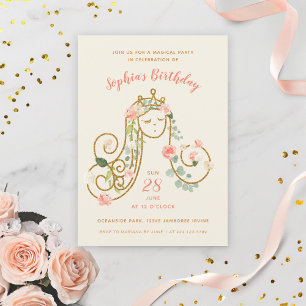 Blommigt Princess Birthday Photo Inbjudningar