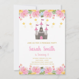 Blommigt Princess Castle Birthday-inbjudan Inbjudningar