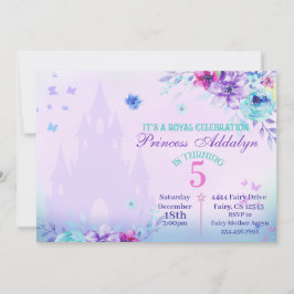 Blommigt Princess Castle Watercolor Birthday Inbjudningar