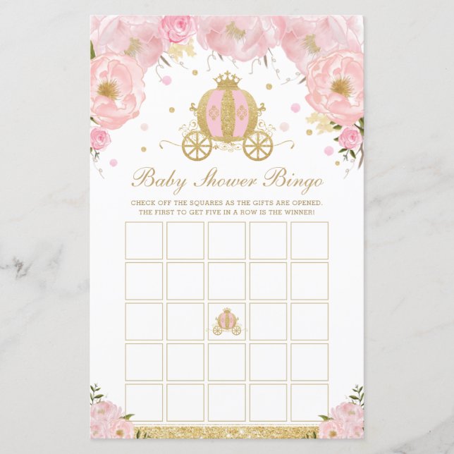 Blommigt Princess Coach Baby Shower Bingo Game (Framsida)