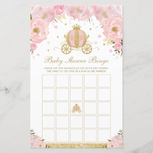 Blommigt Princess Coach Baby Shower Bingo Game
