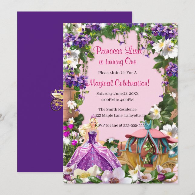Blommigt Princess Enchanted Fairy Tale Birthday Inbjudningar (Fram/baksida)