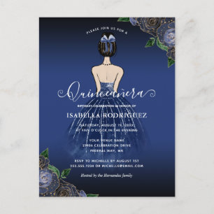 Blommigt Princess Guld Birthday Quinceañera Vykort