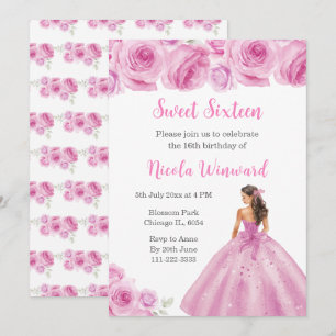 Blommigt Princess i Ljus rosa Dress Sweet sixteen Inbjudningar