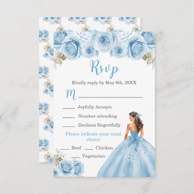 Blommigt Princess in Light Blue Dress Meal Choice OSA Kort (Fram/baksida)