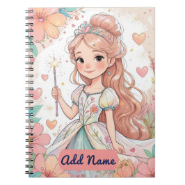 Blommigt Princess Notebook - Editable Namn Anteckningsbok