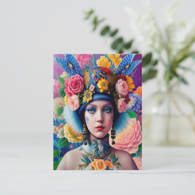 Blommigt princess porträtt vykort (Stående Fram)