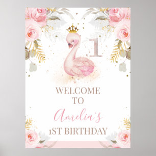 Blommigt Princess Svan 1:a födelsedag Välkomstecke Poster