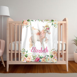Blommigt Princess Unicorn Girl's Blanket Fleecefilt