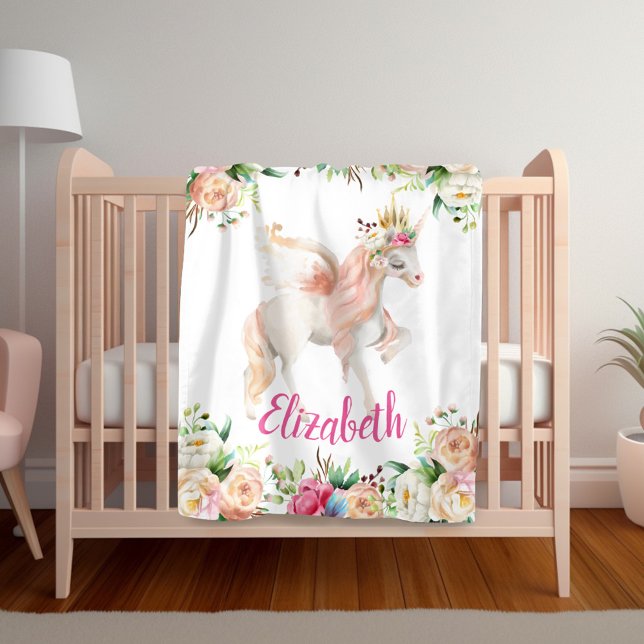 Blommigt Princess Unicorn Girl's Blanket Fleecefilt (Skapare uppladdad)