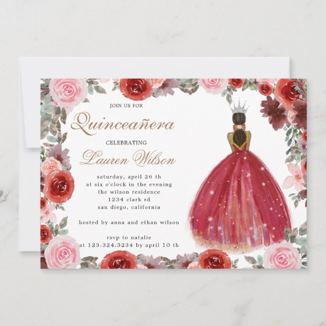 blommigt prinsessan Quinceanera-inbjudan Inbjudningar (Framsida)