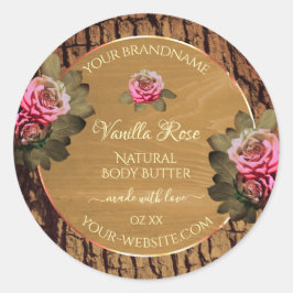 Blommigt Produktetiketter Brown Wood Grain Träd Ba Runt Klistermärke