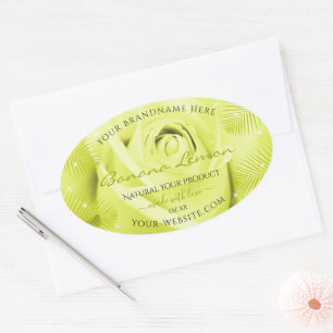 Blommigt produktetiketter Gul ros med Handflatan L Ovalt Klistermärke